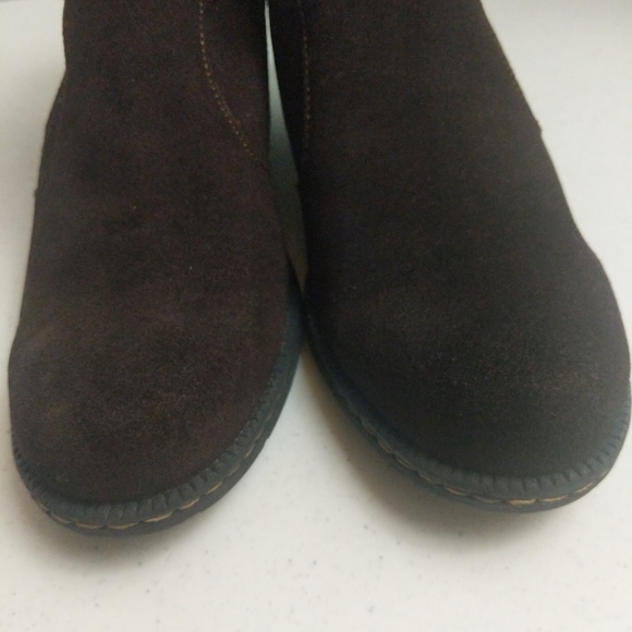 BOC Leather 8.5 Womens Ankle Boot Brown Zip Tassel Bendell Knit Upper 2" Heel - Picture 16 of 16